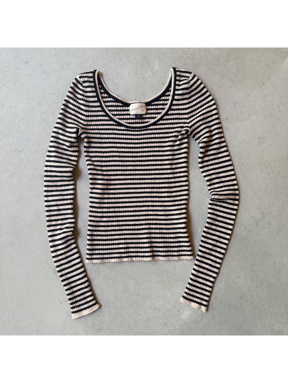 Striped Long Sleeve Scoop Neck Ribbed Top Size XS by Universal Thread